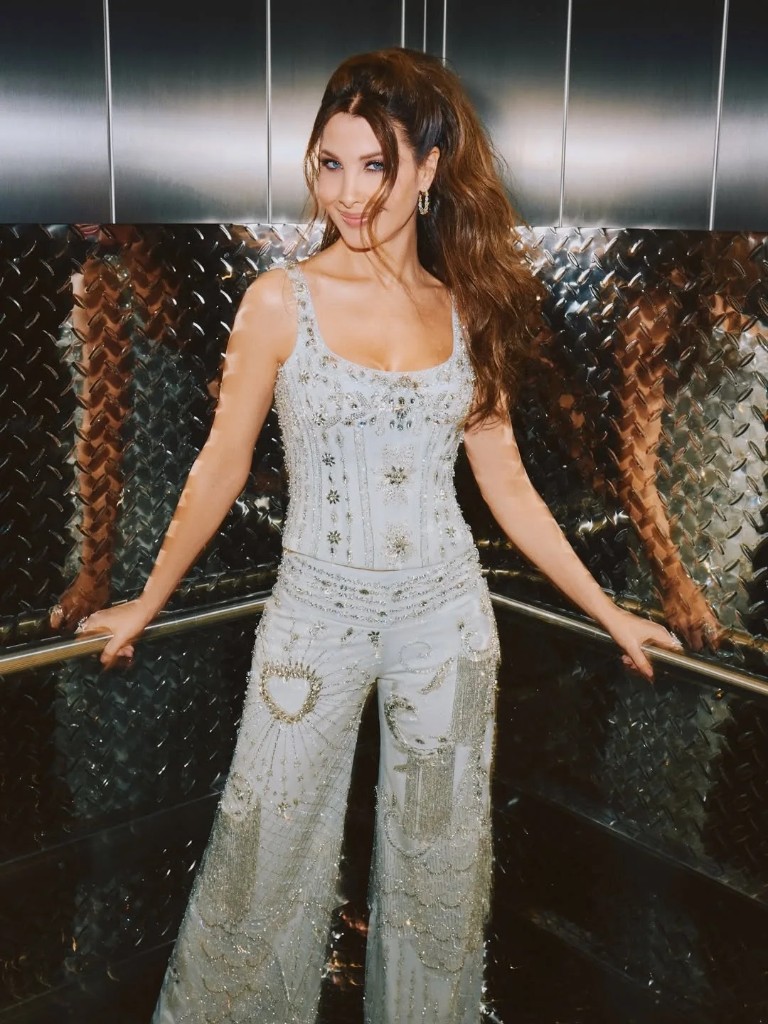Nancy Ajram in a silver beaded set